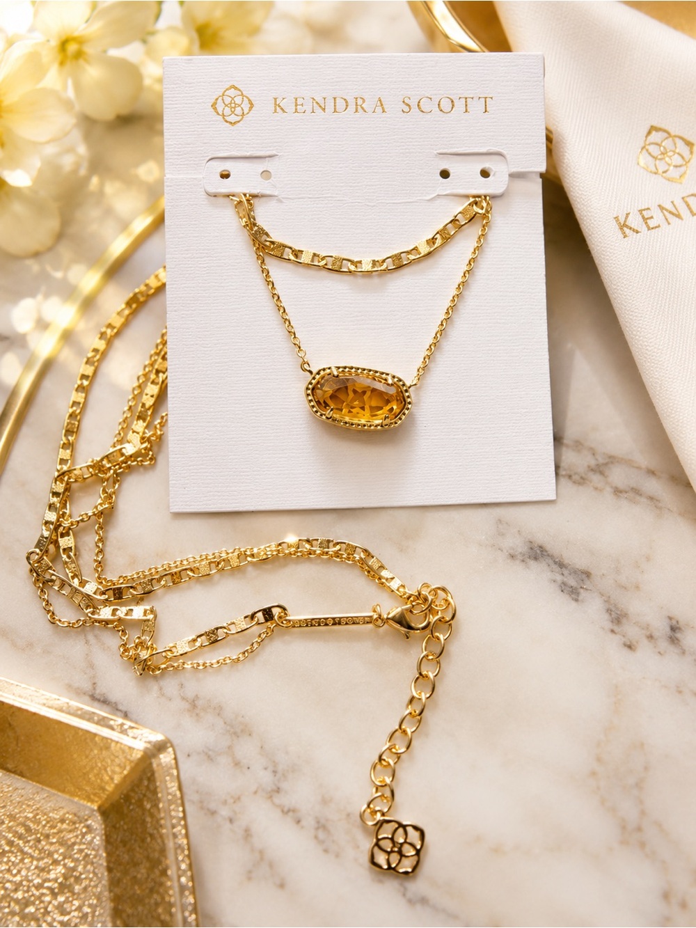 Kendra Scott Elisa Gold Pendant DOUBLENecklace – Citrine Glass Stone ✨Rare Find✨